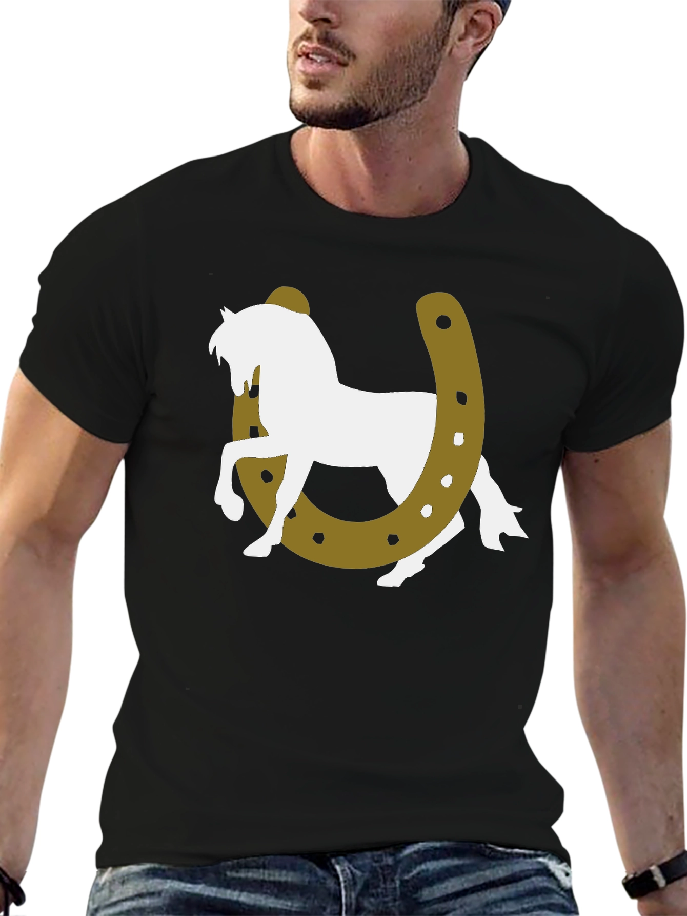 Lucky Horse Graphic Tee - Black Cotton T-Shirt