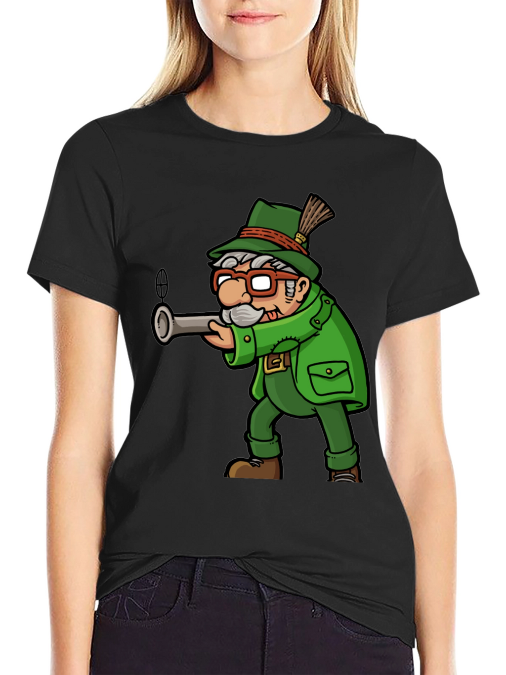 Cartoon Hunter Graphic Tee - Quirky Novelty Shirt