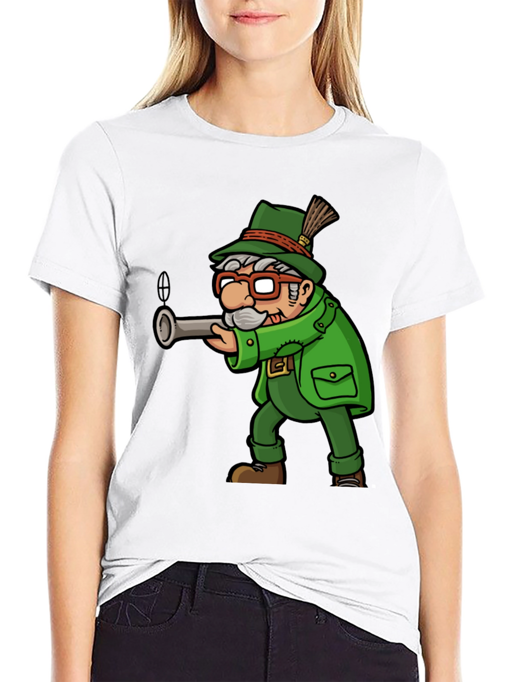 Cartoon Hunter Graphic Tee - Quirky Novelty Shirt