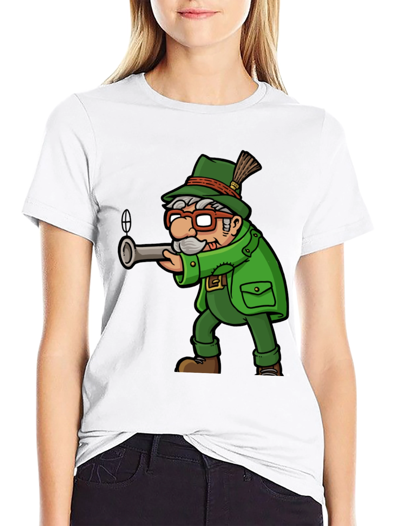 Cartoon Hunter Graphic Tee - Quirky Novelty Shirt