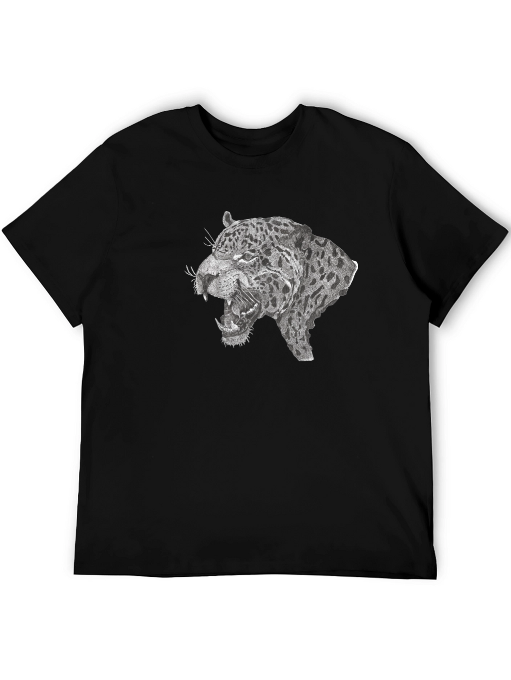 Black T-Shirt with Roaring Leopard Graphic