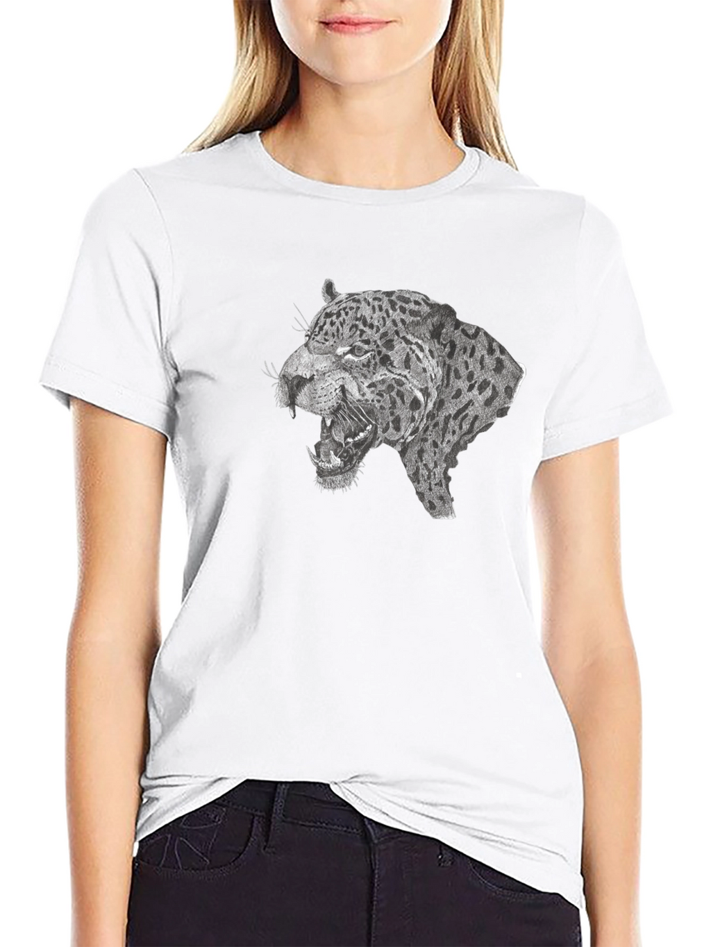 Black T-Shirt with Roaring Leopard Graphic