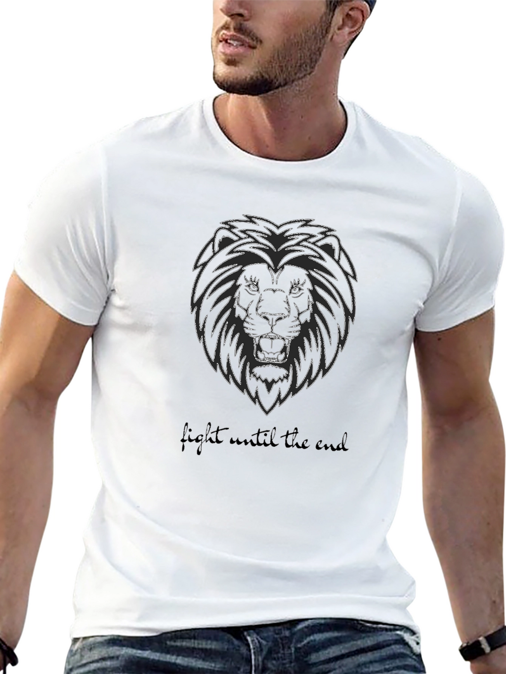 Lion Graphic Black T-Shirt - Fight Until the End