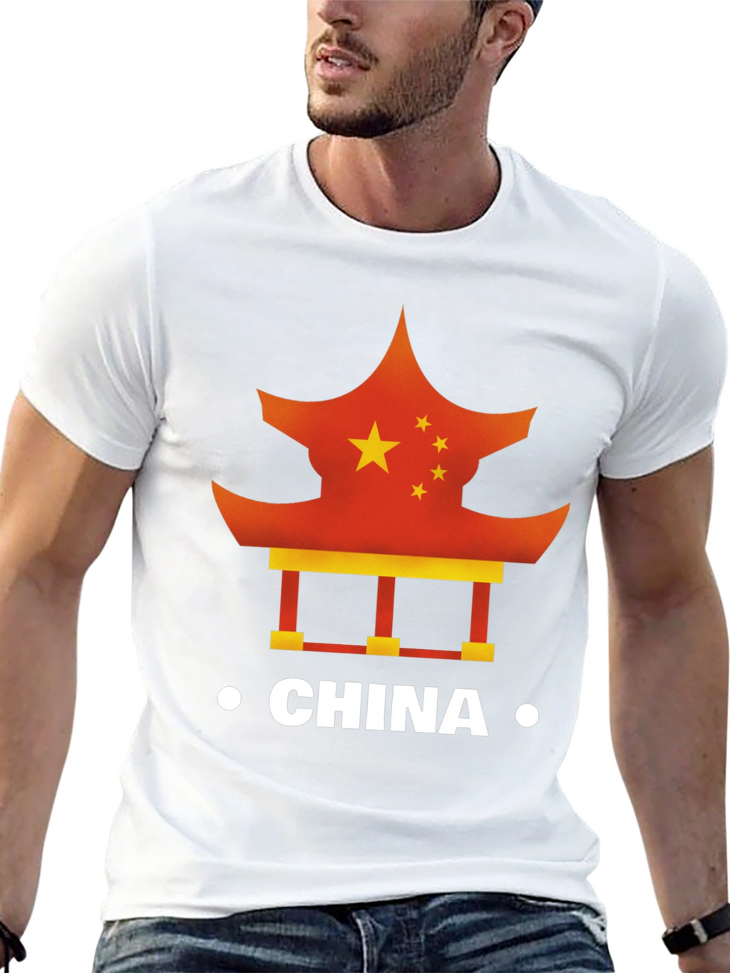 China Flag Pagoda Graphic Tee - Mens Black T-Shirt