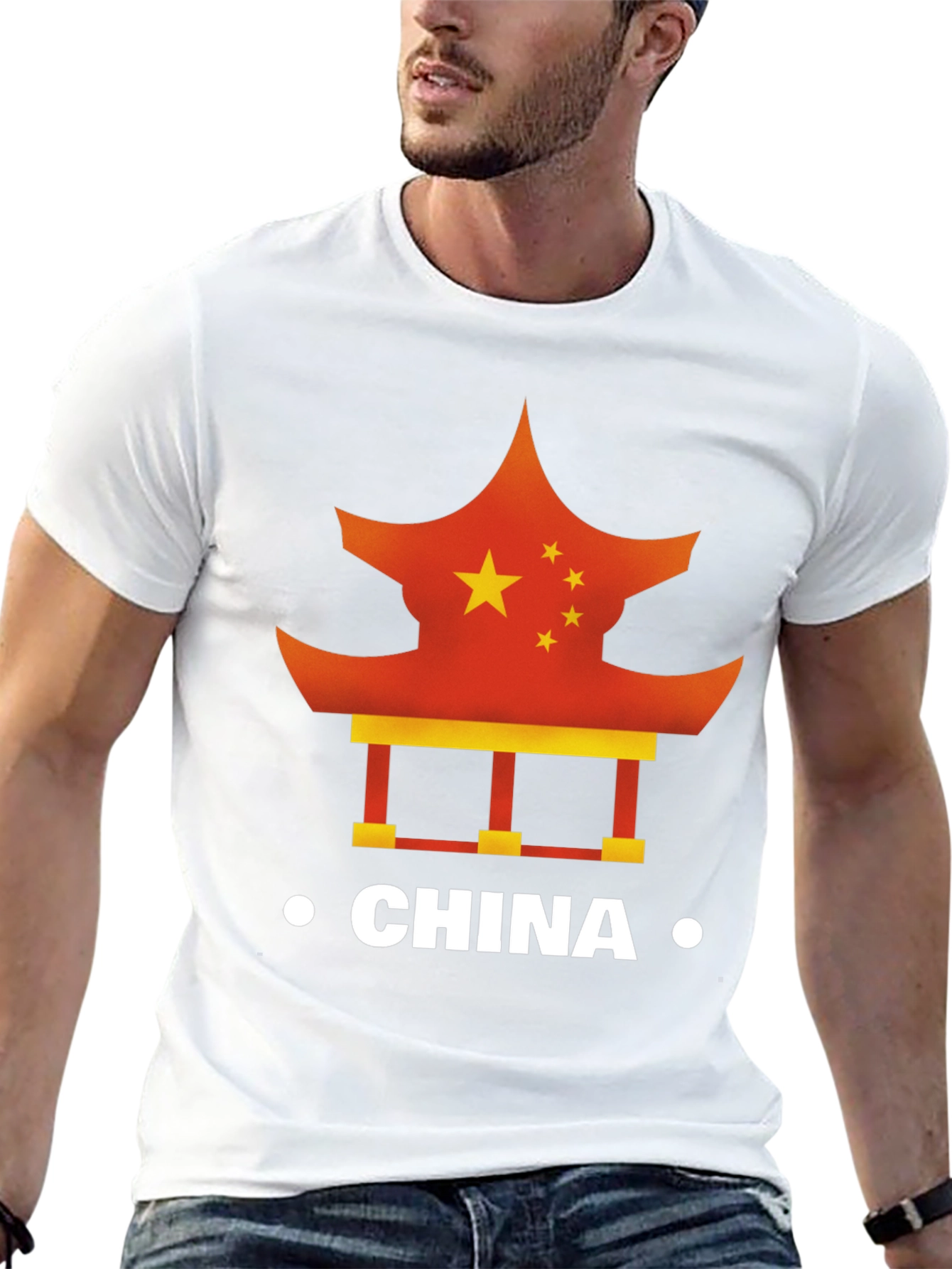 China Flag Pagoda Graphic Tee - Mens Black T-Shirt