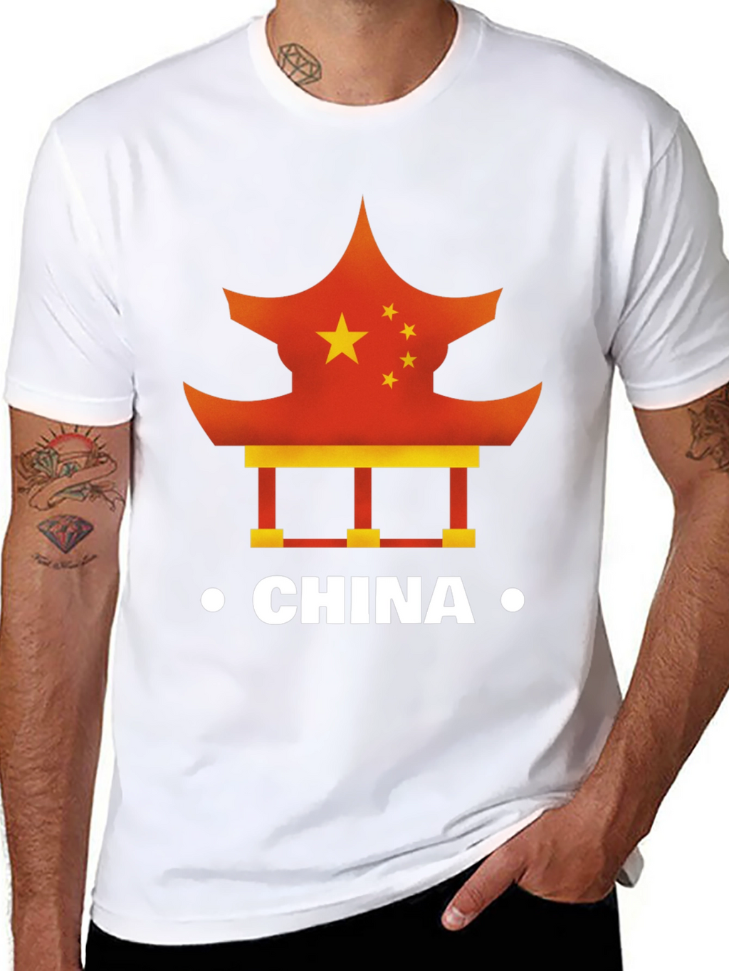 China Flag Pagoda Graphic Tee - Mens Black T-Shirt