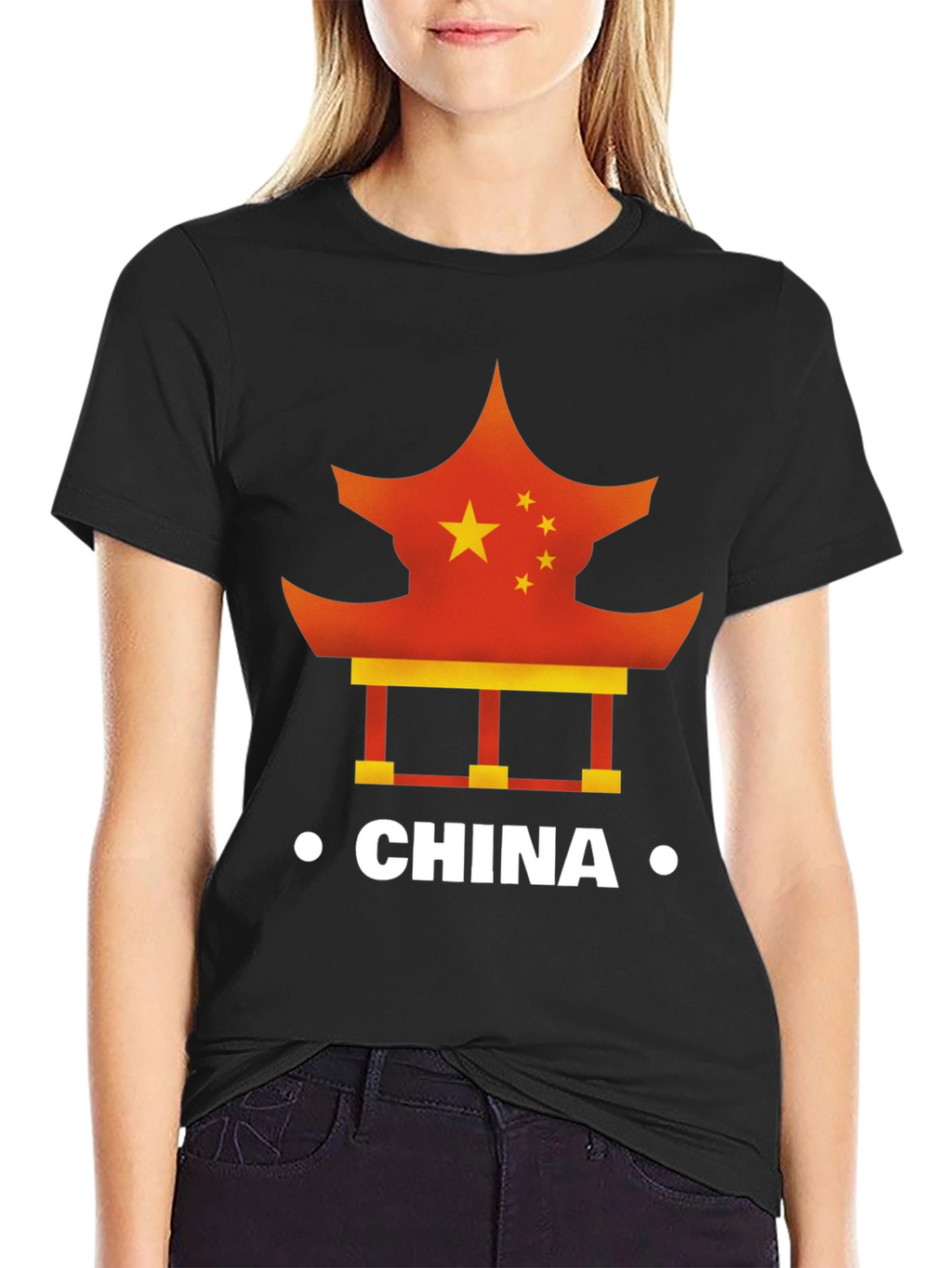 China Flag Pagoda Graphic Tee - Mens Black T-Shirt