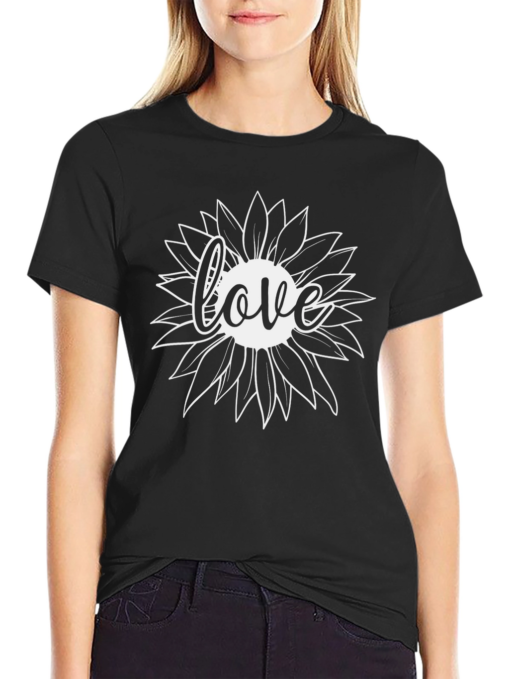Love Sunflower Black T-Shirt