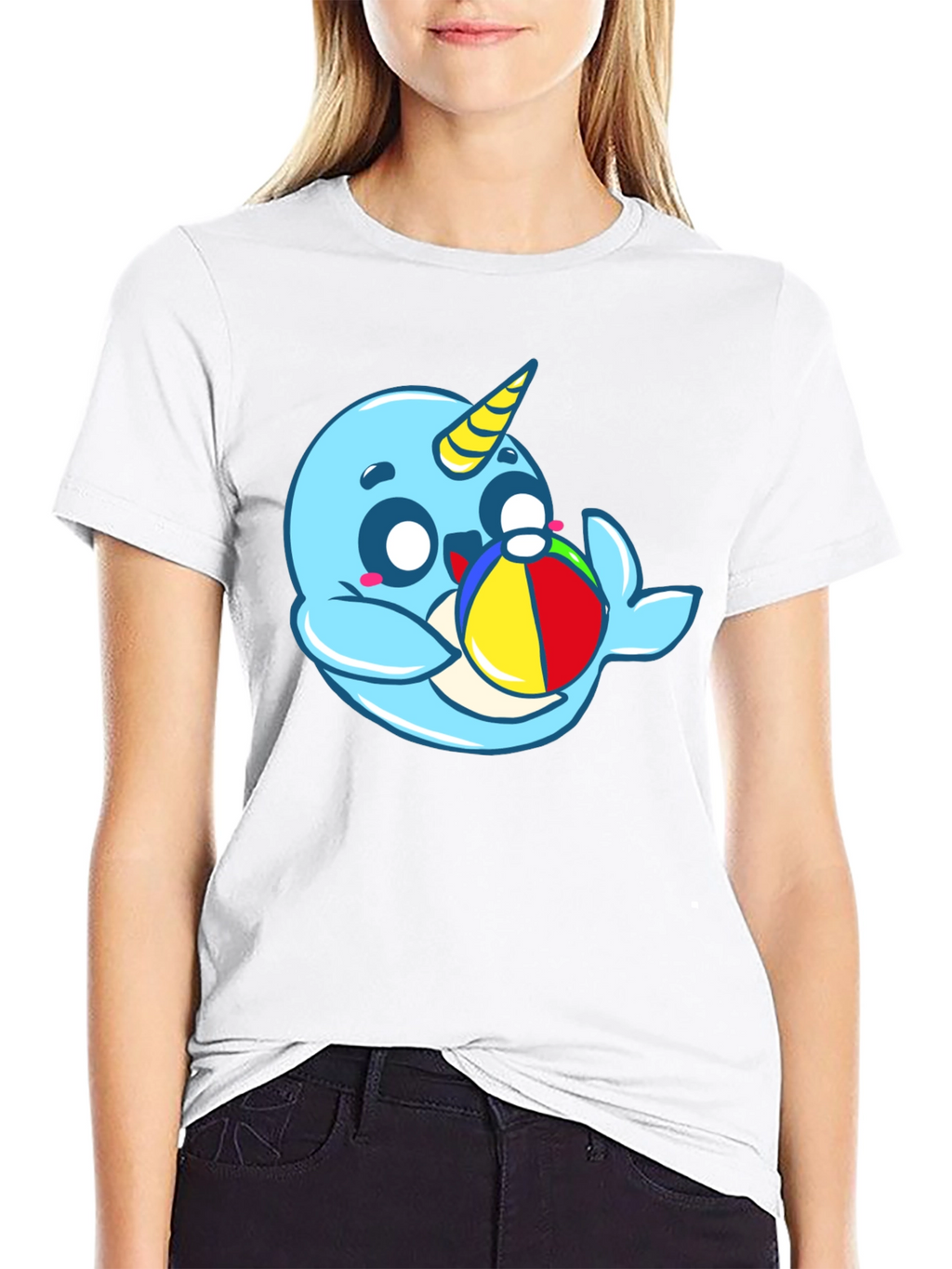 Cute Narwhal with Beach Ball Graphic Tee