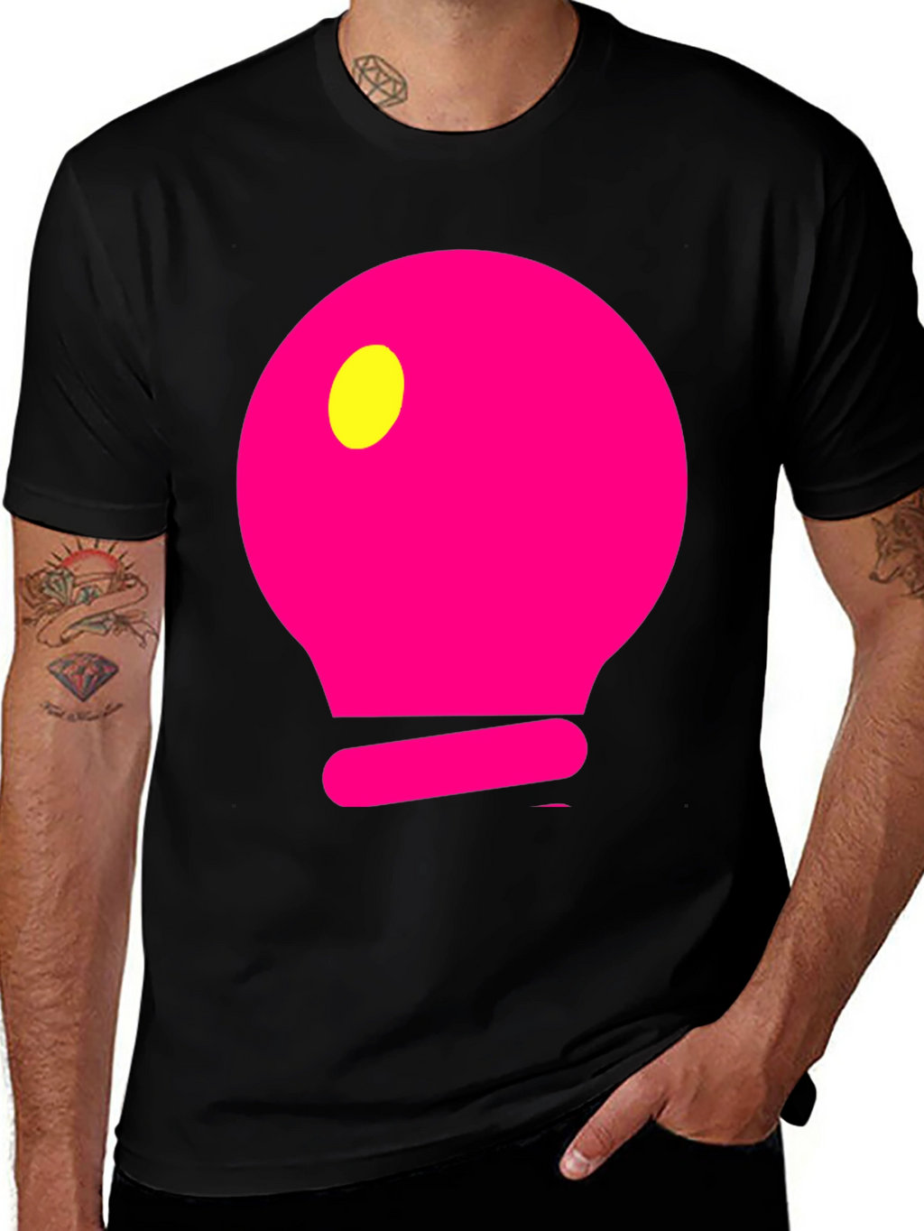 Mens Black T-Shirt with Pink Light Bulb Design