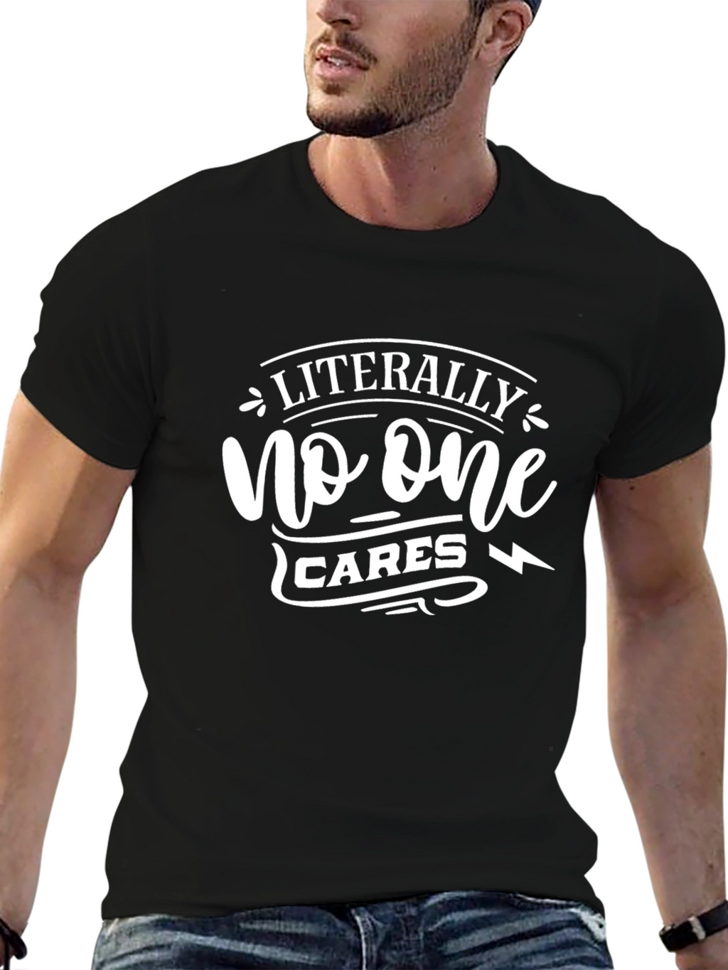 Funny Literally No One Cares Graphic Tee - Black
