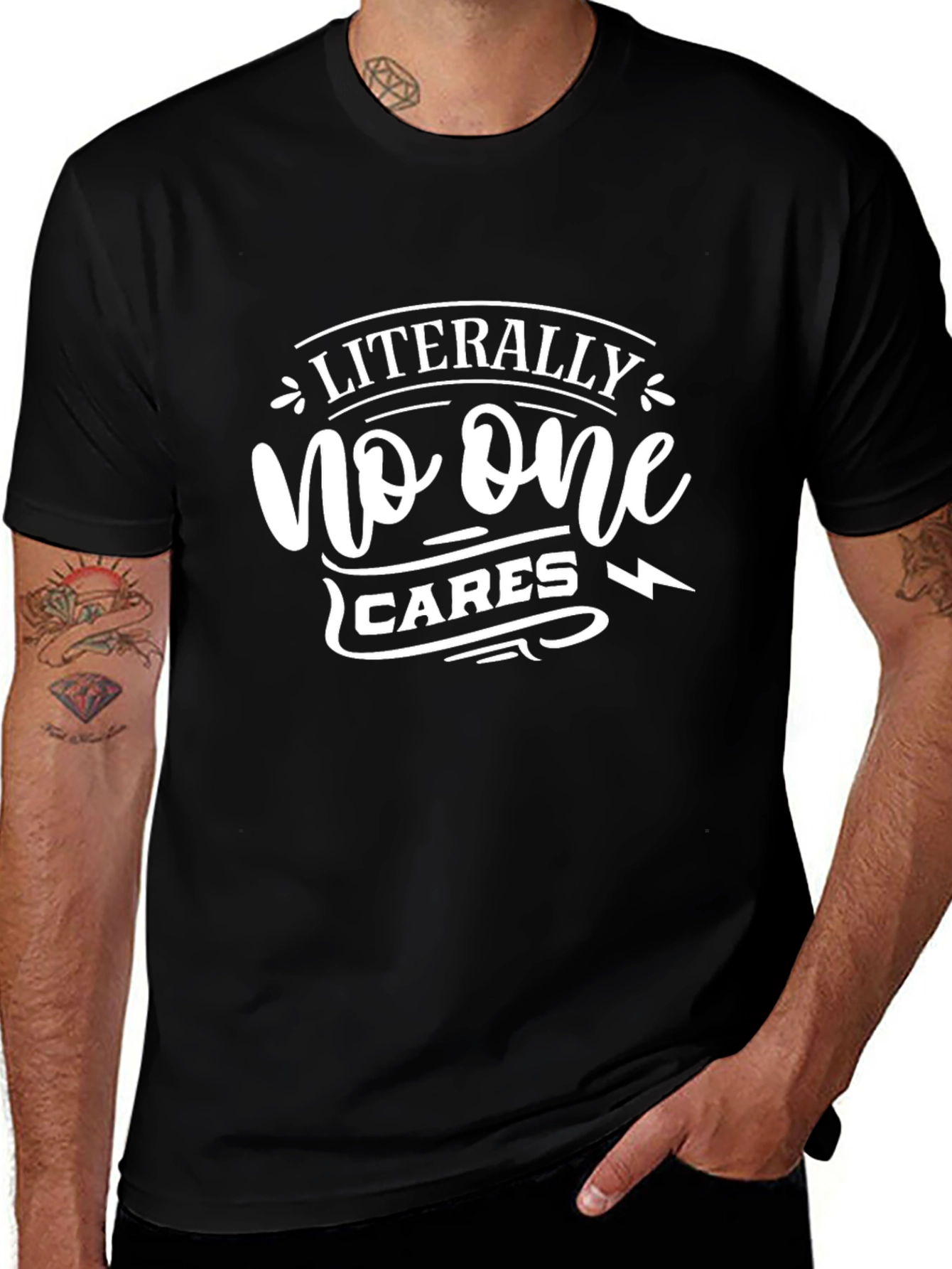 Funny Literally No One Cares Graphic Tee - Black