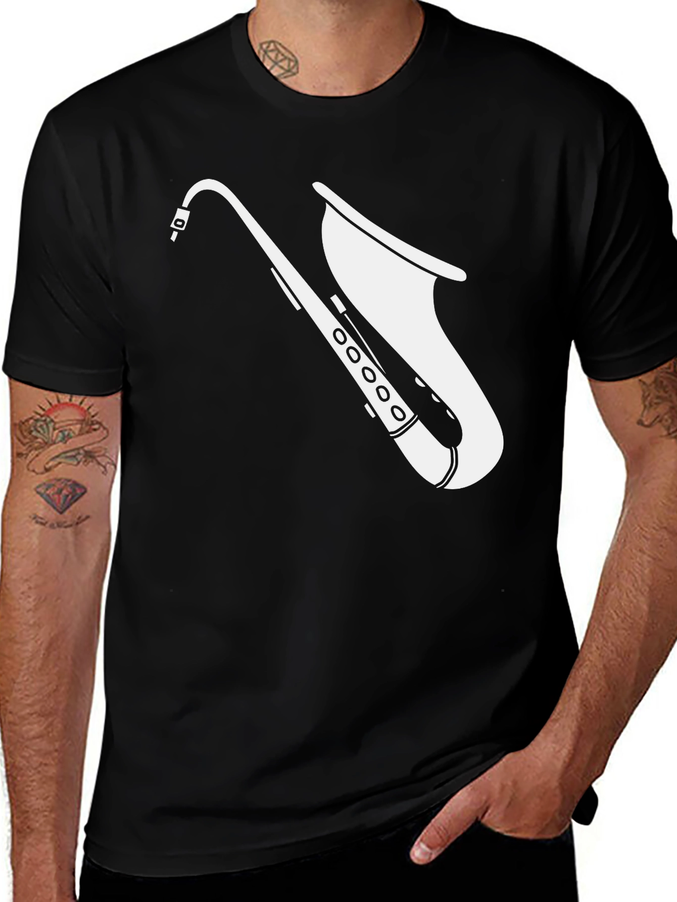 Cool Saxophone Graphic Tee - Black Cotton T-Shirt