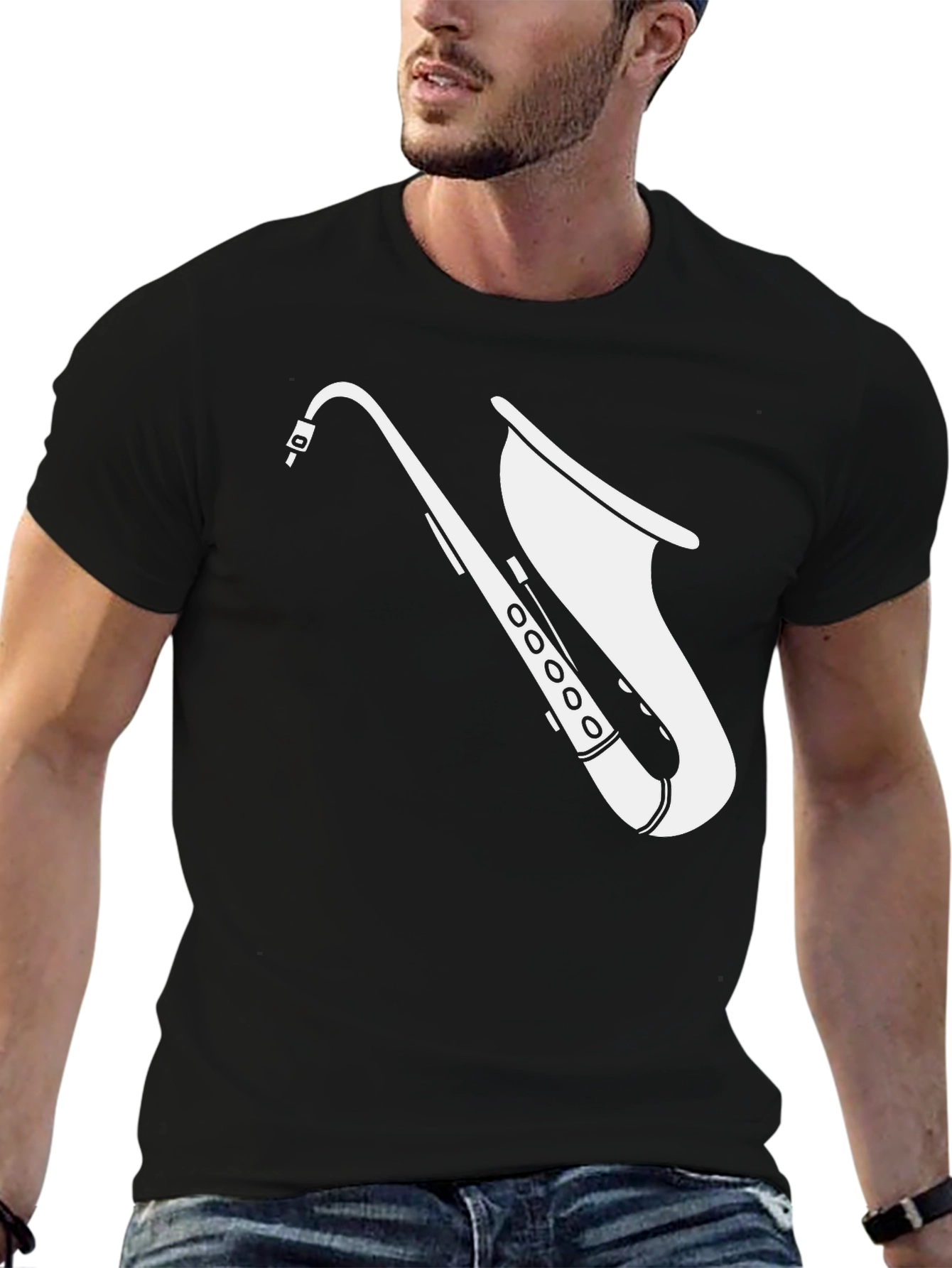 Cool Saxophone Graphic Tee - Black Cotton T-Shirt