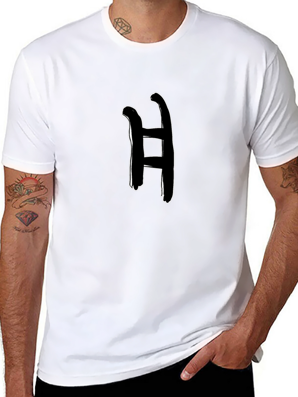 Abstract H Graphic Tee - Black Cotton Casual Wear