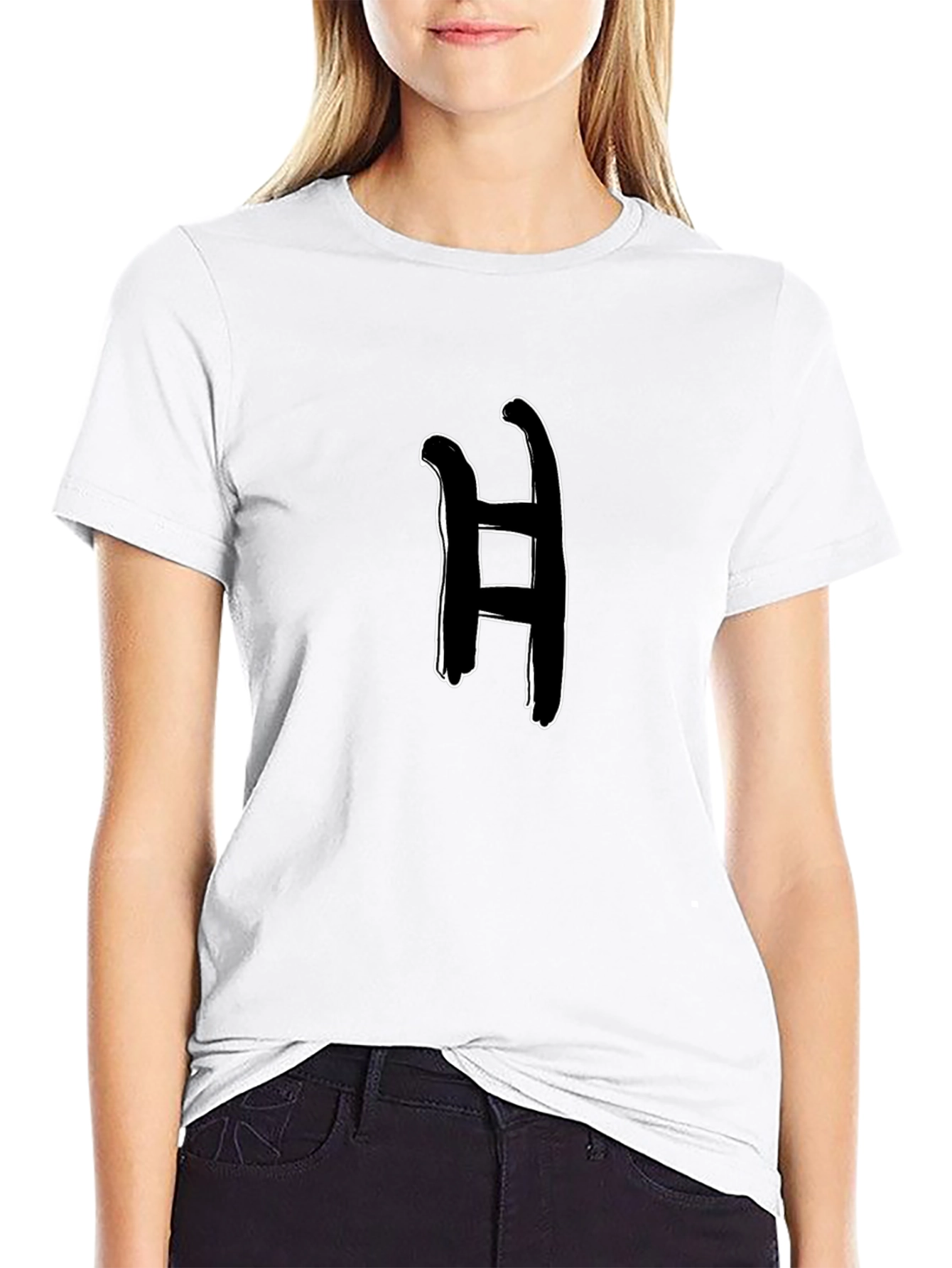 Abstract H Graphic Tee - Black Cotton Casual Wear