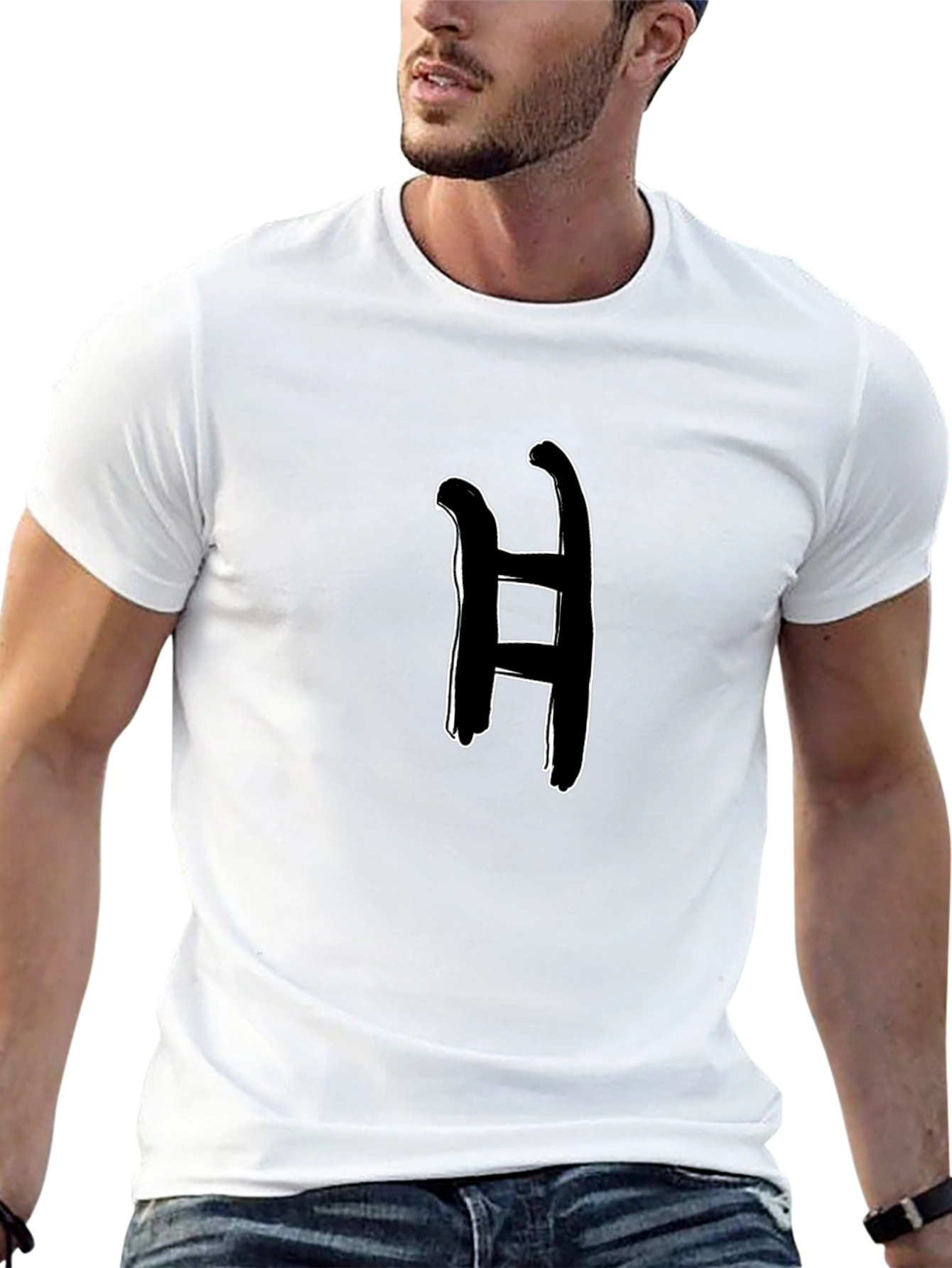 Abstract H Graphic Tee - Black Cotton Casual Wear