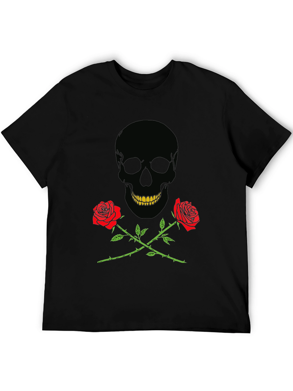 Skull & Roses Graphic Tee - Black Cotton T-Shirt