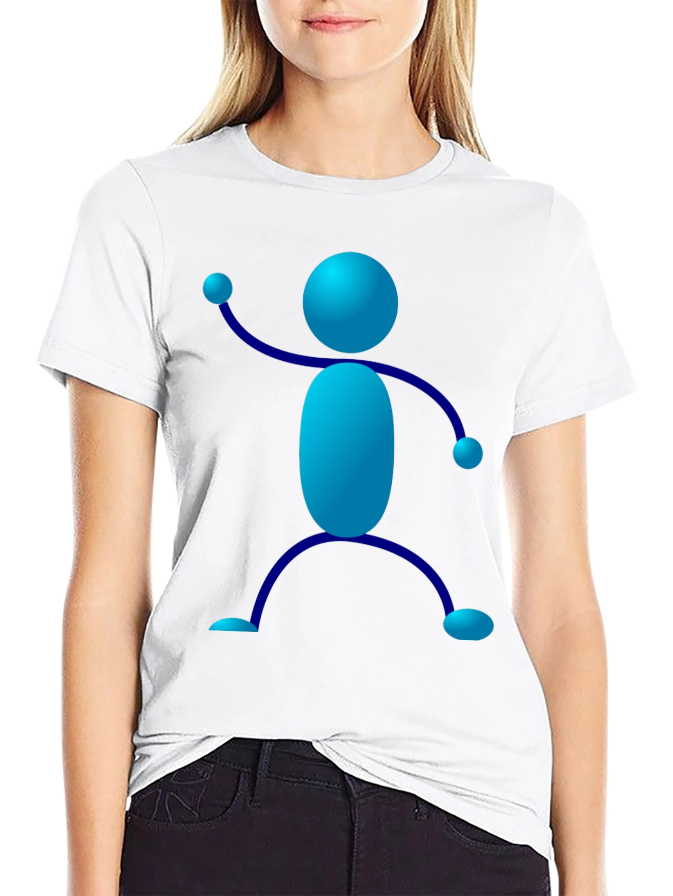 Funky Blue Stick Figure Graphic Tee - Black