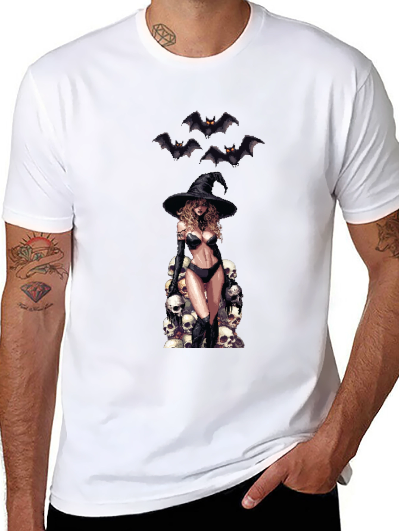Skull Witch Graphic T-Shirt - Halloween Style