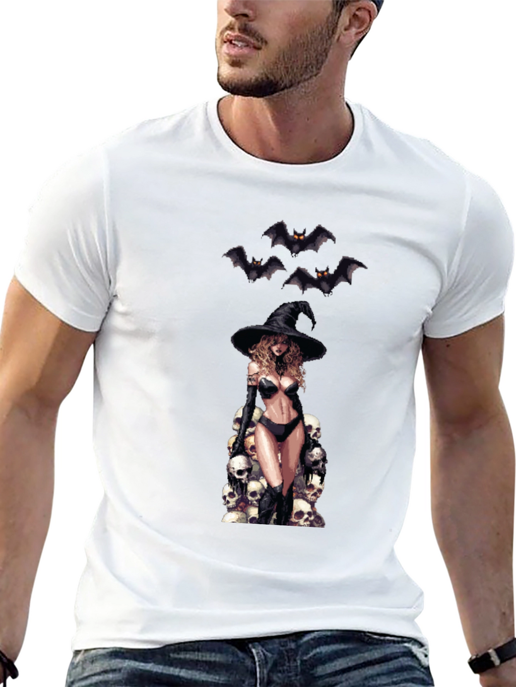 Skull Witch Graphic T-Shirt - Halloween Style