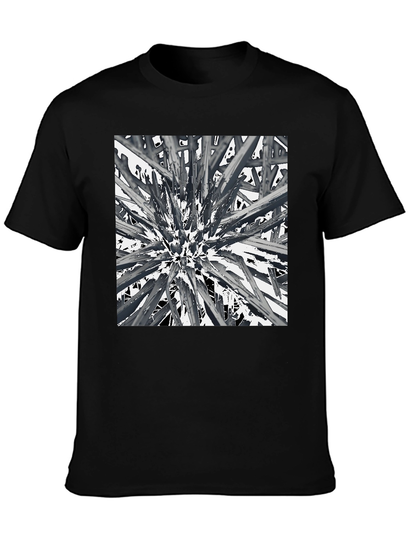 Abstract Spike Design Black Graphic Tee - Unique Style