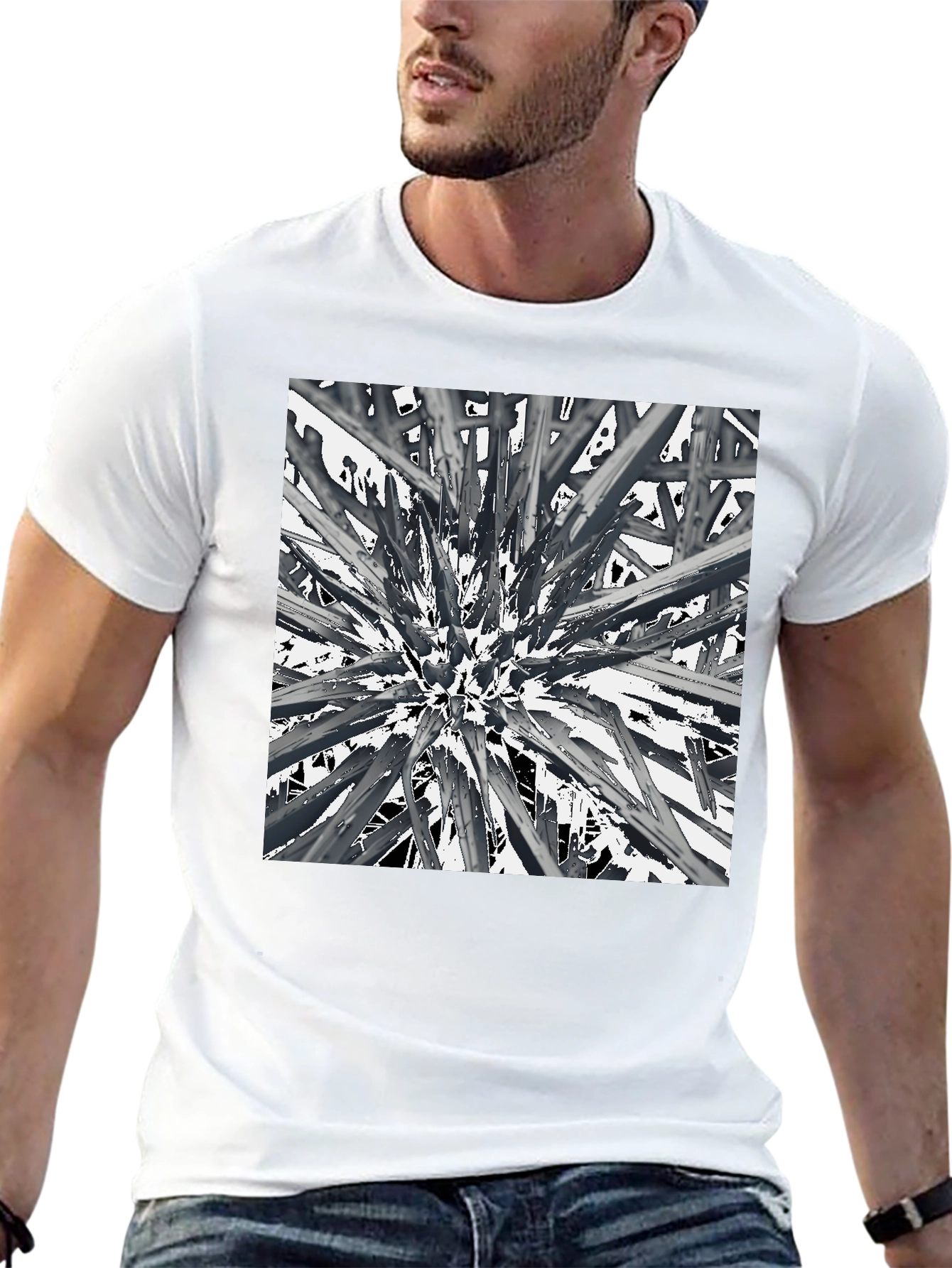 Abstract Spike Design Black Graphic Tee - Unique Style