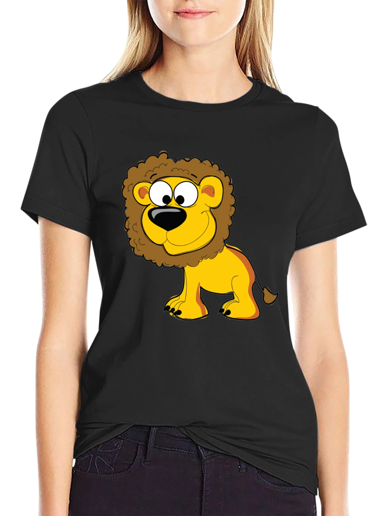 Lion Cartoon Graphic Black T-Shirt