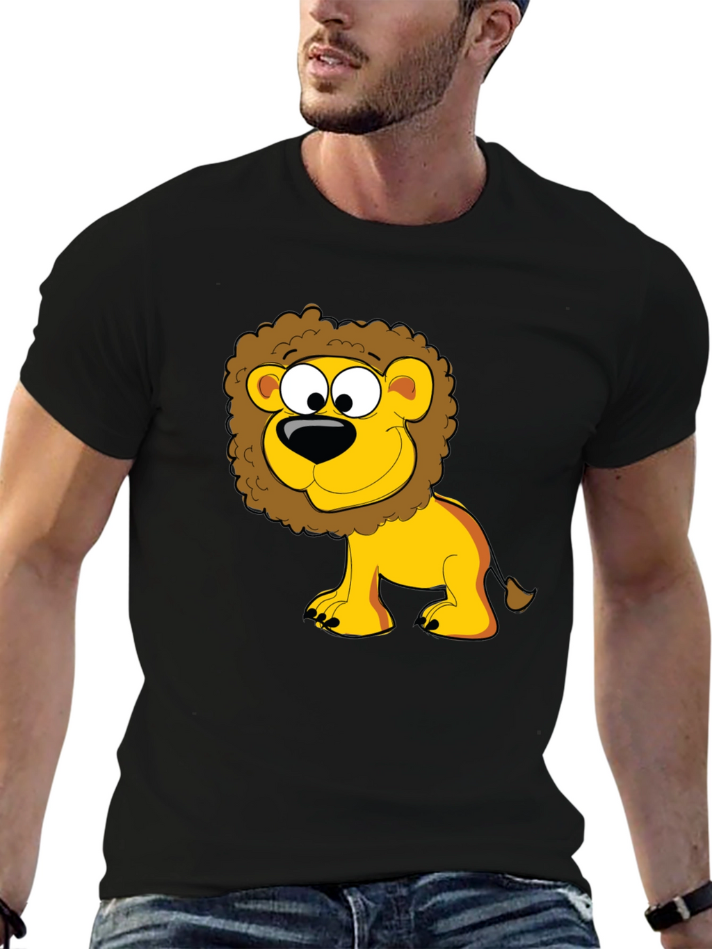 Lion Cartoon Graphic Black T-Shirt