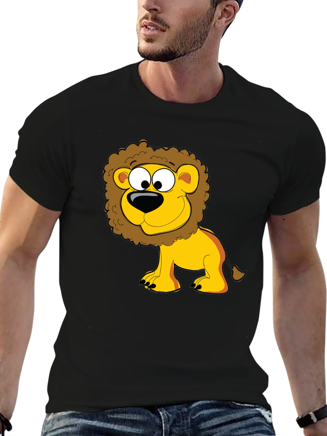 Lion Cartoon Graphic Black T-Shirt