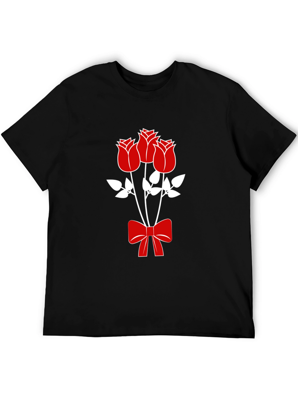 Mens Black Graphic Tee - Roses & Bow