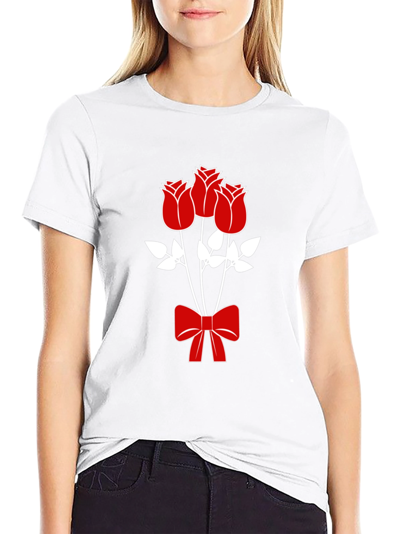 Mens Black Graphic Tee - Roses & Bow