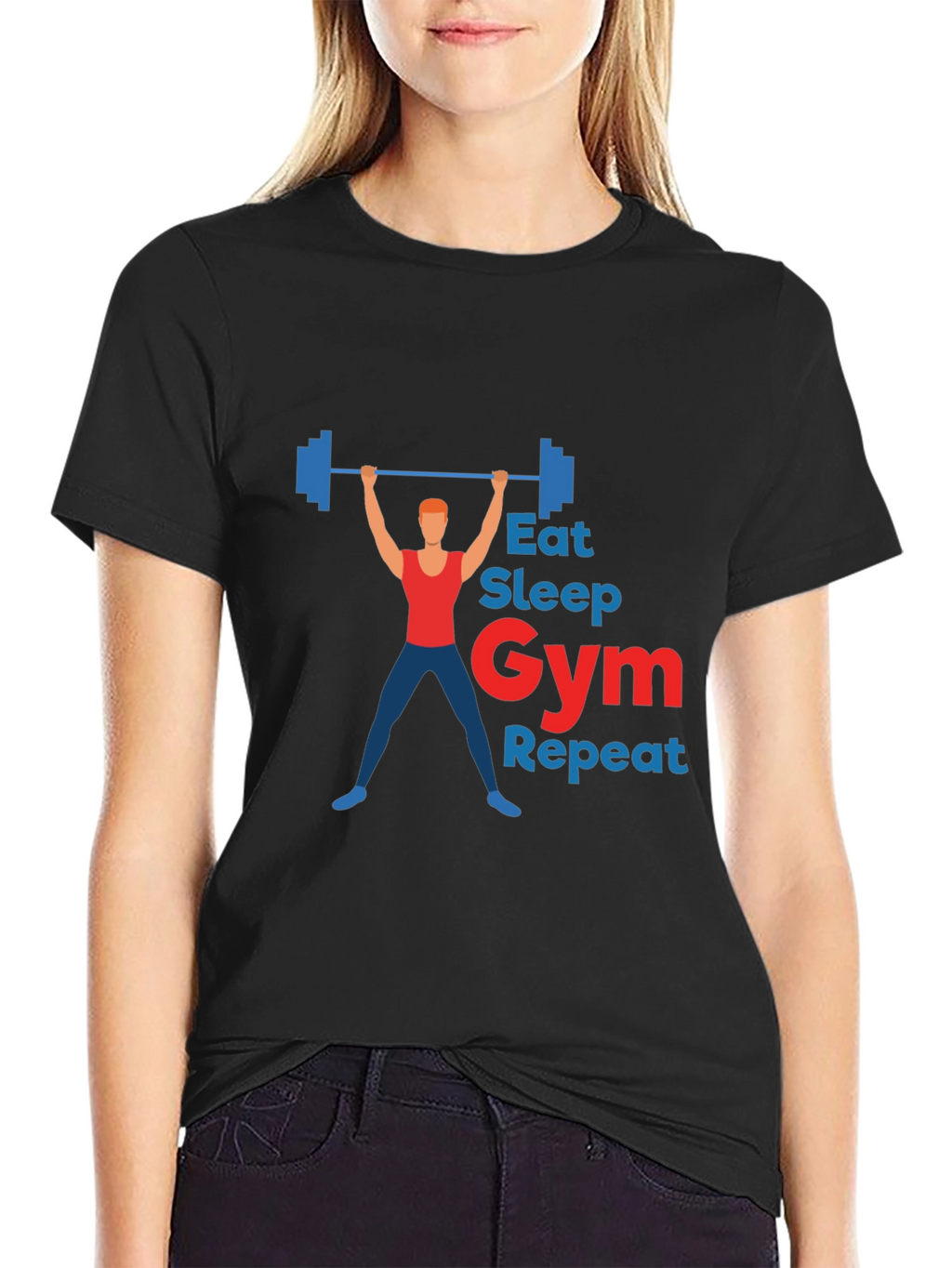 Eat Sleep Gym Repeat Graphic T-Shirt - Black