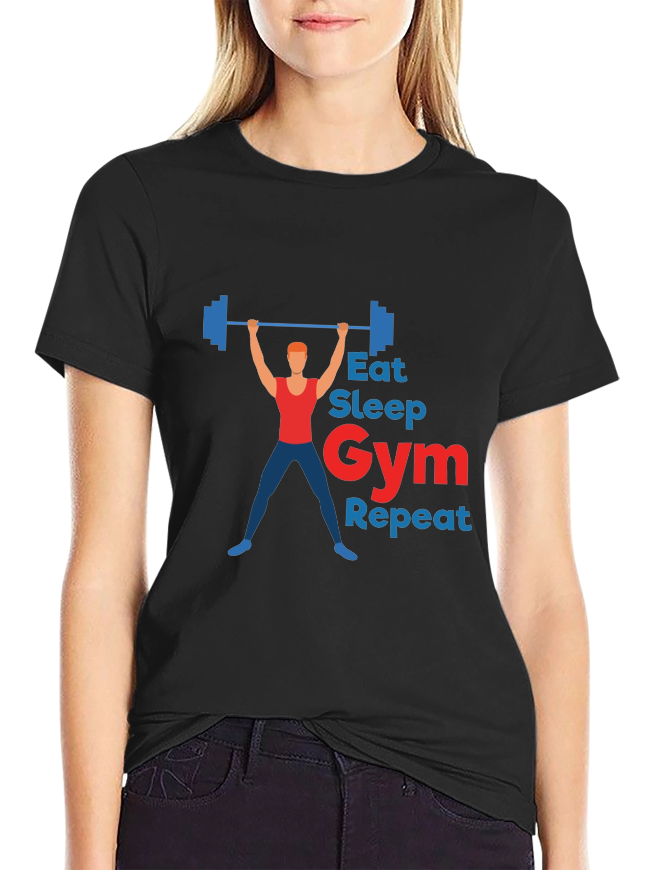 Eat Sleep Gym Repeat Graphic T-Shirt - Black