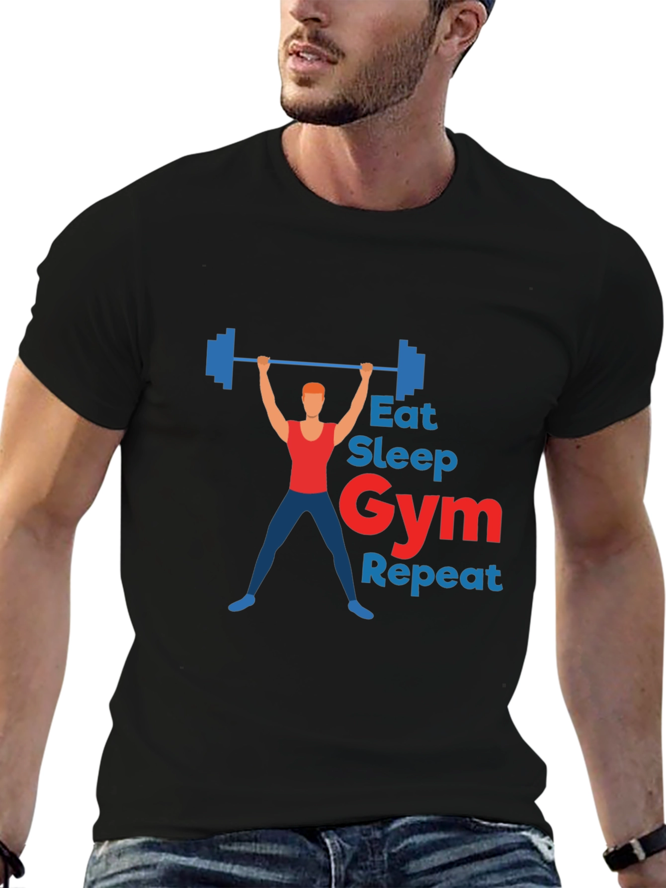 Eat Sleep Gym Repeat Graphic T-Shirt - Black