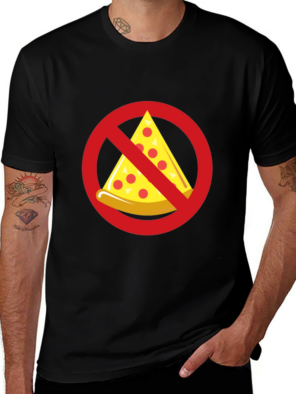 No Pizza Black T-Shirt - Novelty Graphic Tee