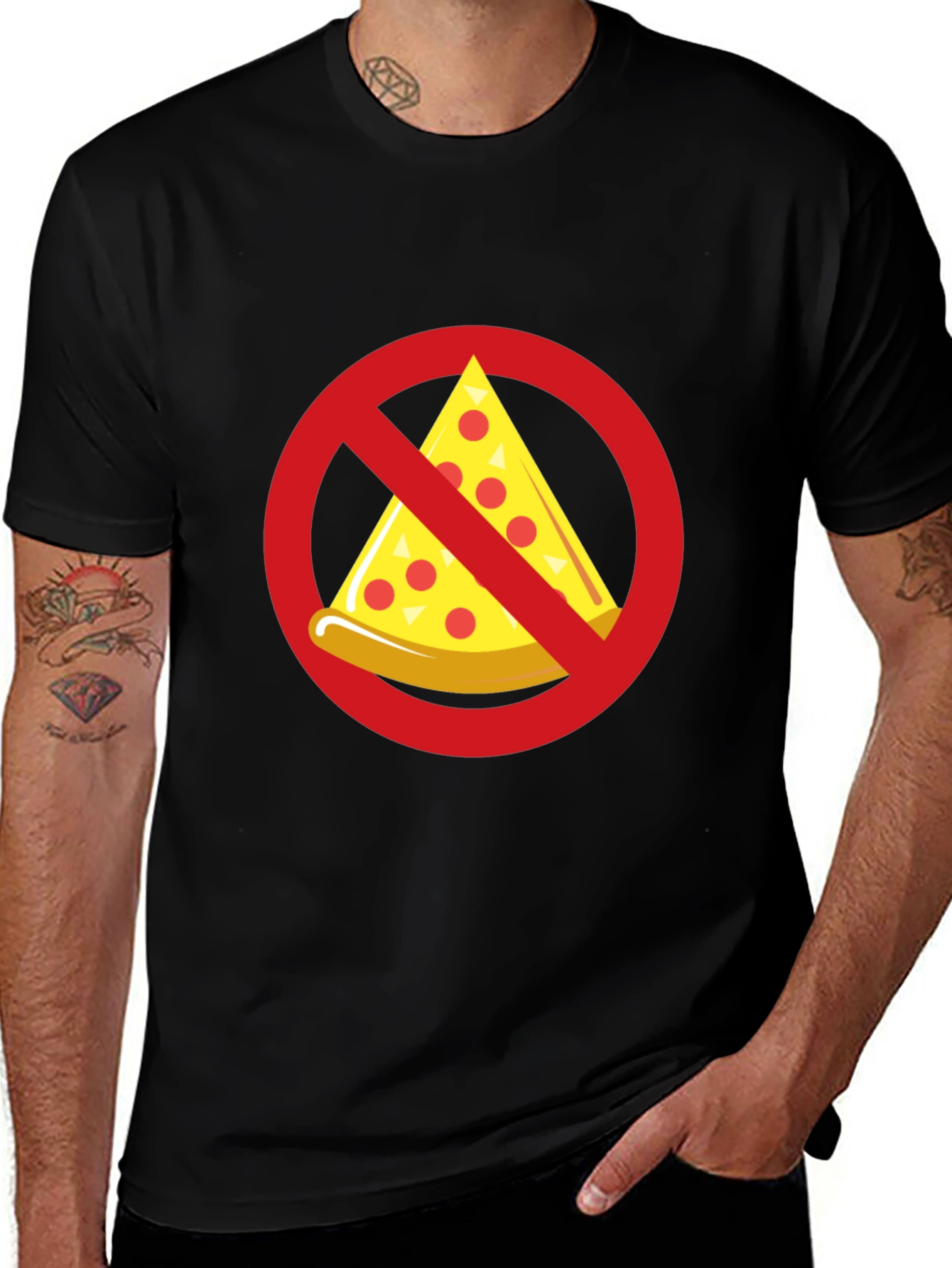 No Pizza Black T-Shirt - Novelty Graphic Tee