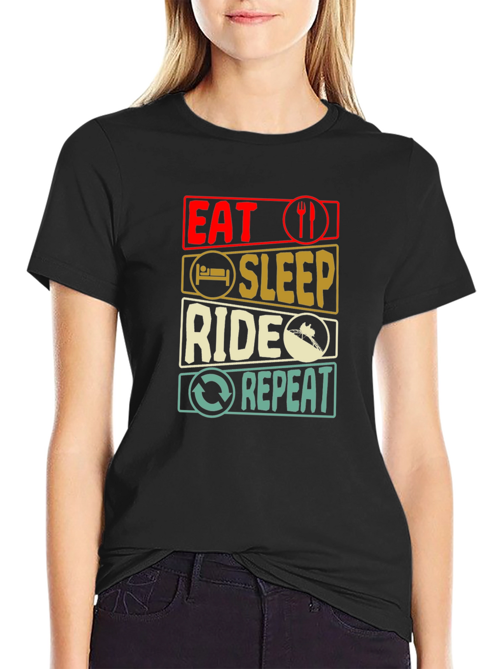 Eat Sleep Ride Repeat T-Shirt - Black Cotton Tee
