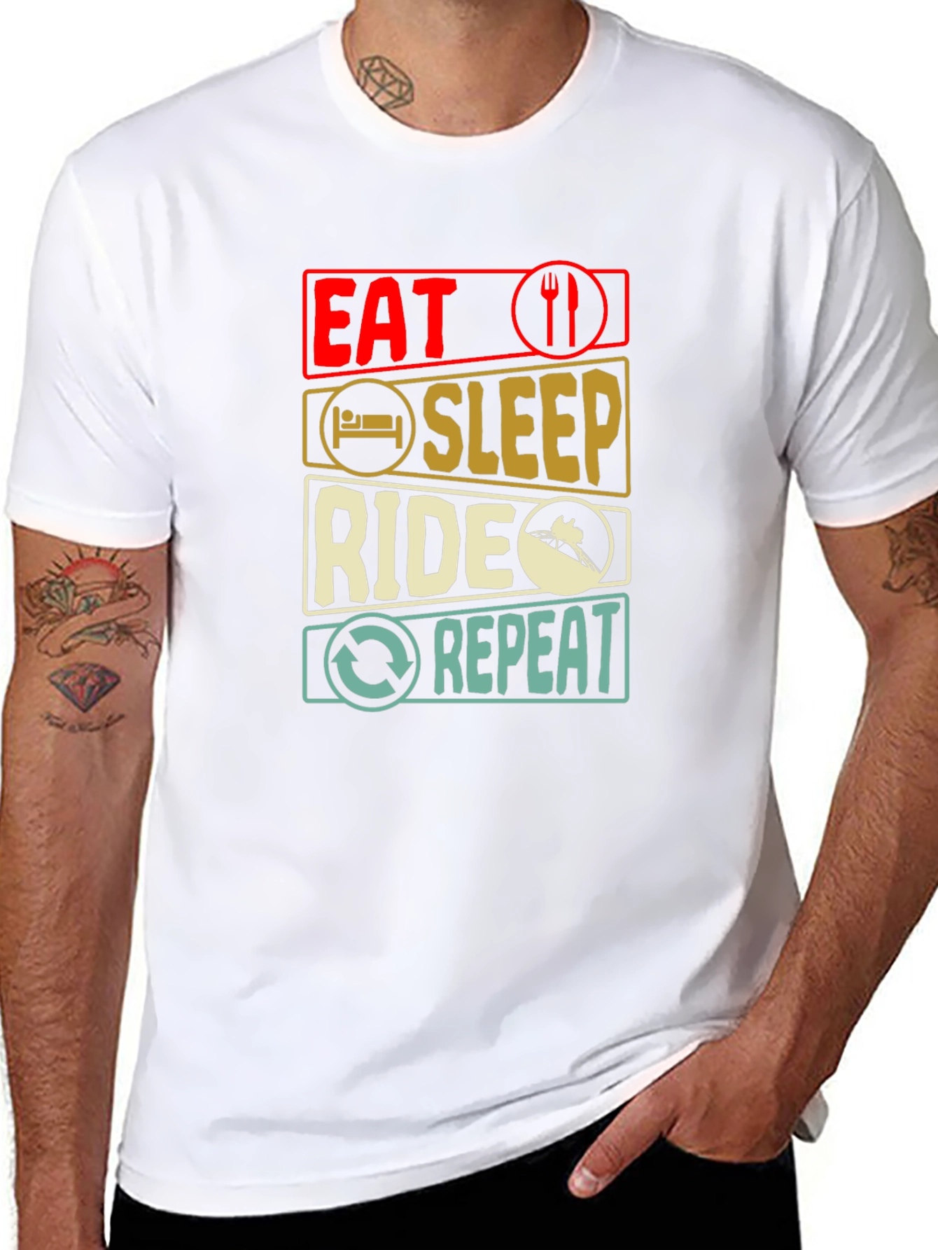 Eat Sleep Ride Repeat T-Shirt - Black Cotton Tee