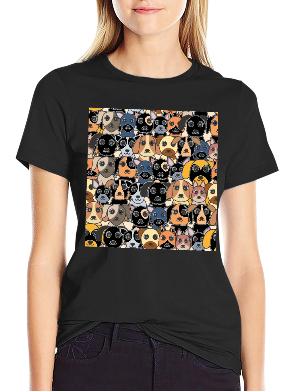 Cartoon Dog Faces Pattern T-Shirt