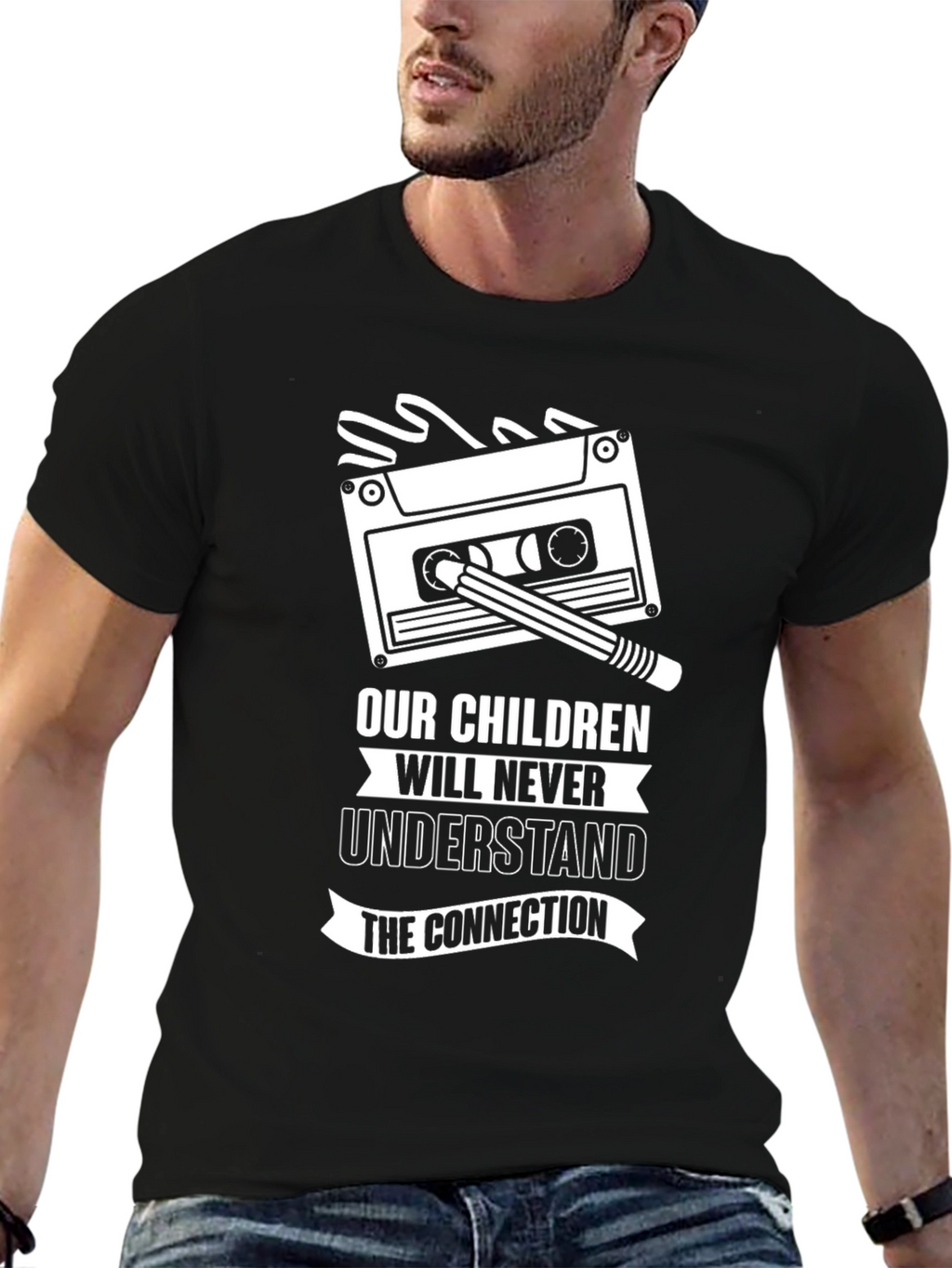 Retro Cassette Tape & Pencil Graphic T-Shirt
