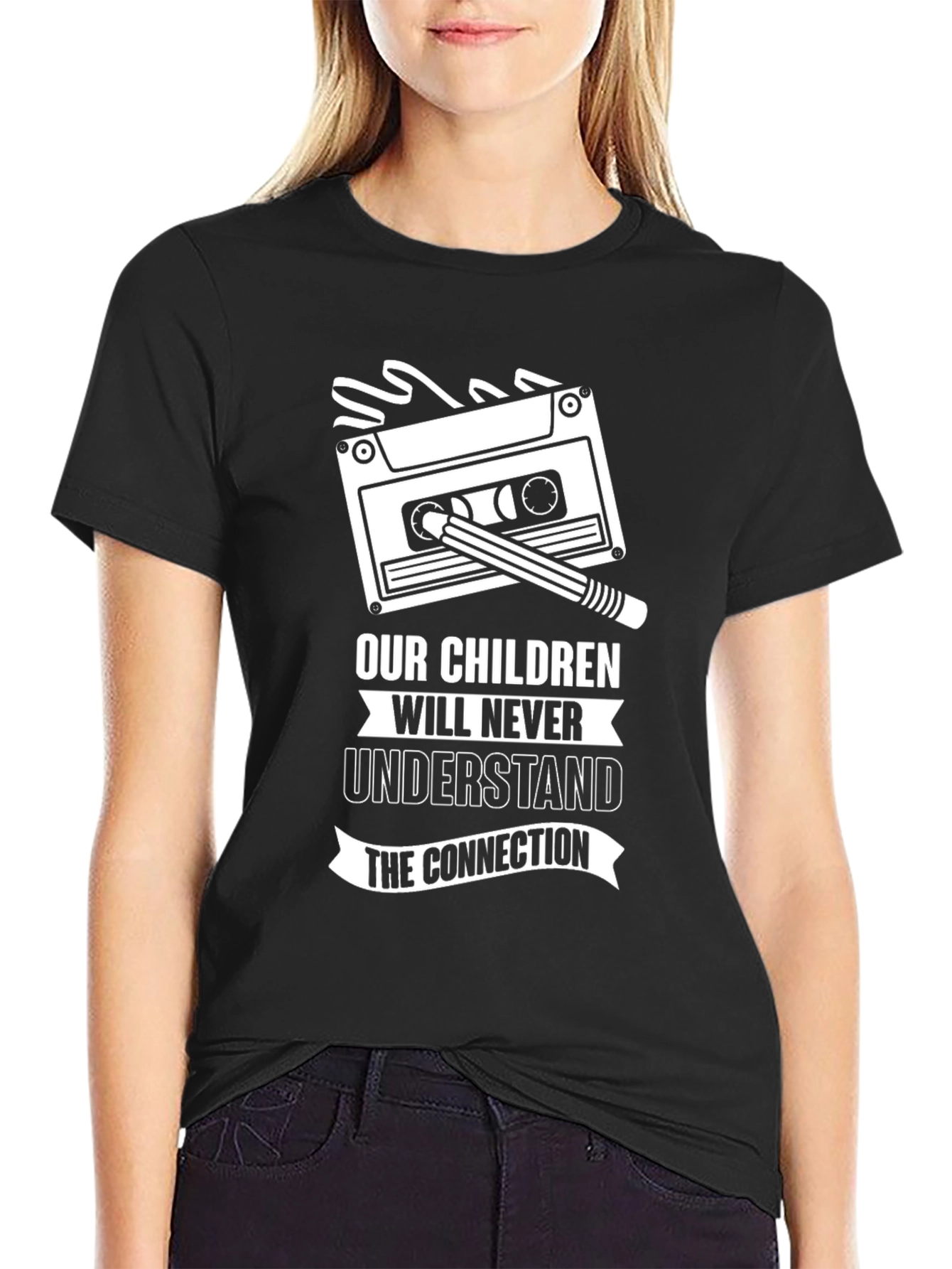 Retro Cassette Tape & Pencil Graphic T-Shirt