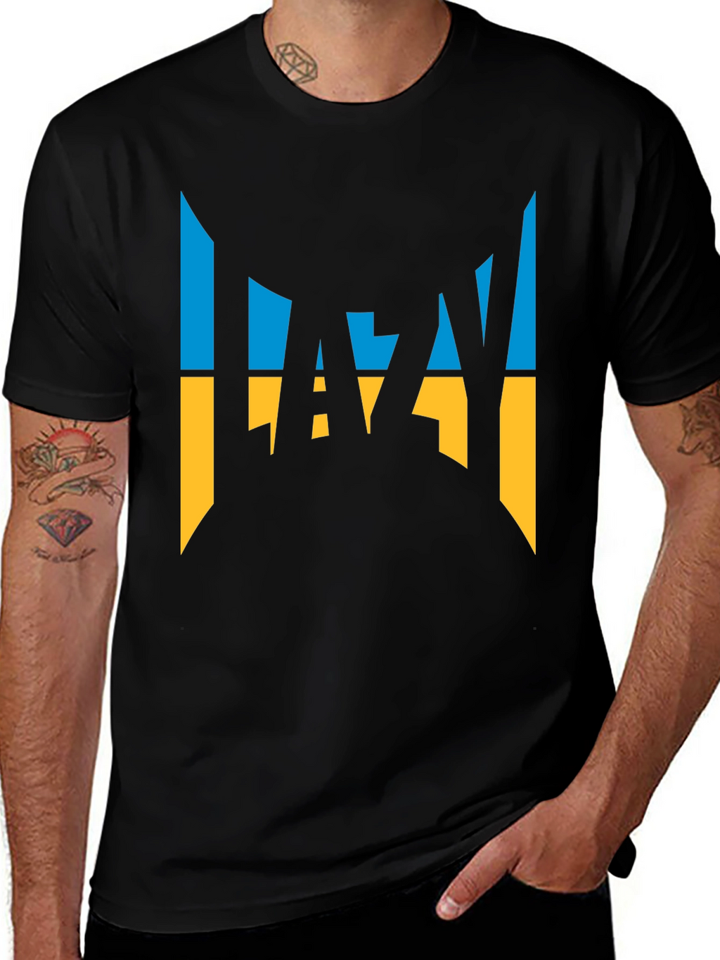 Lazy Ukrainian Flag Inspired Graphic T-Shirt