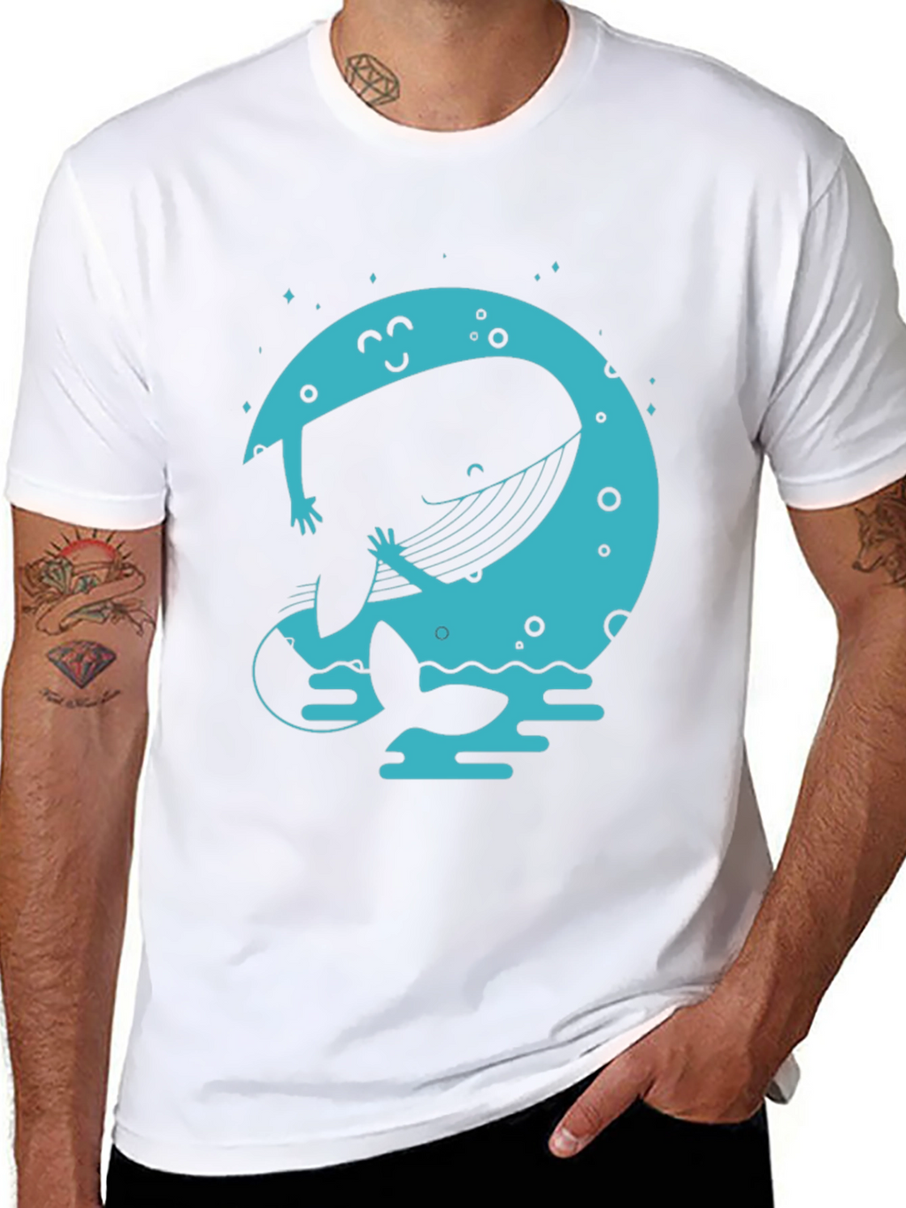 Moon Whale Graphic Tee - Black Cotton Blend