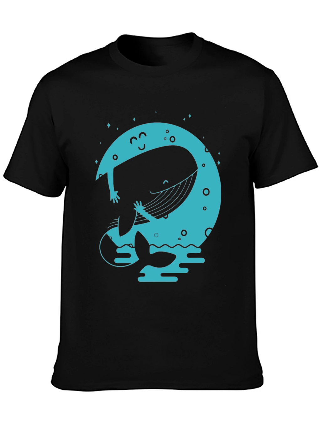 Moon Whale Graphic Tee - Black Cotton Blend