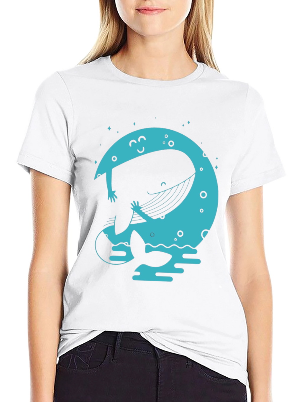 Moon Whale Graphic Tee - Black Cotton Blend