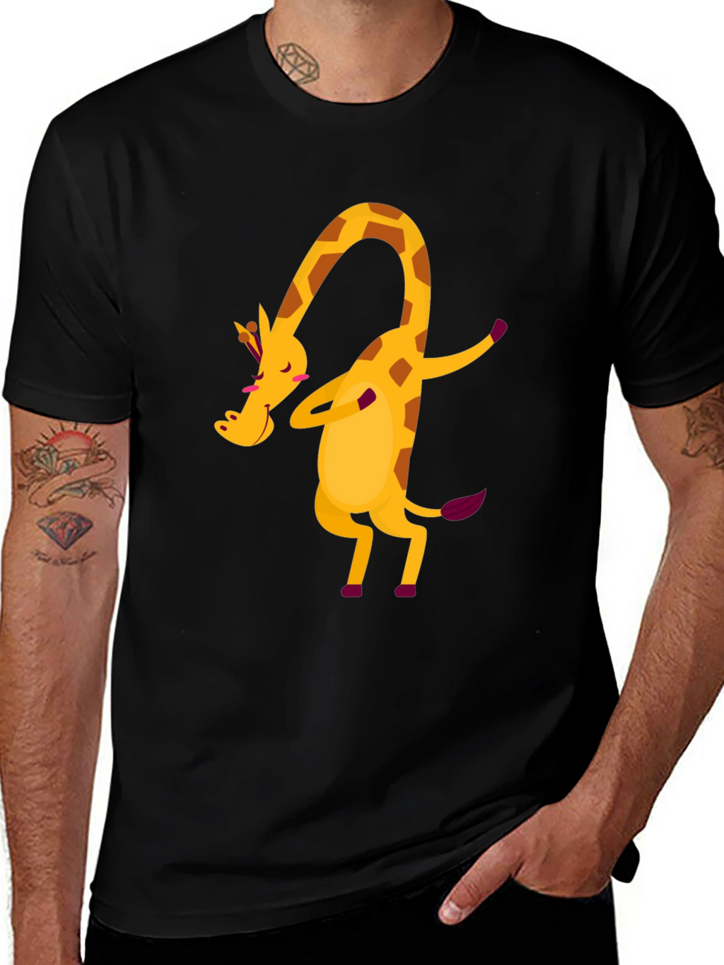 Dabbing Giraffe Graphic Tee - Fun Black T-Shirt