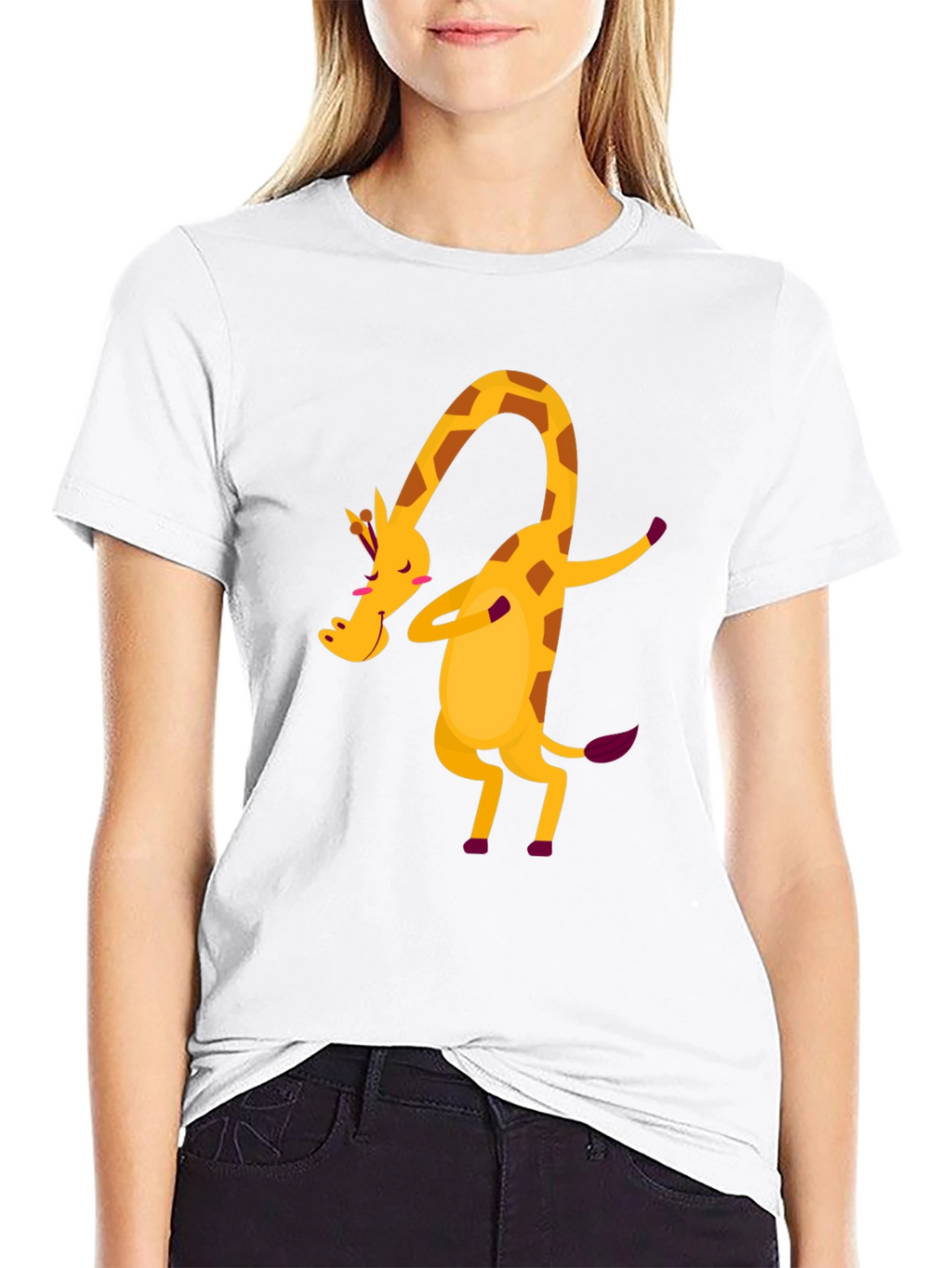 Dabbing Giraffe Graphic Tee - Fun Black T-Shirt
