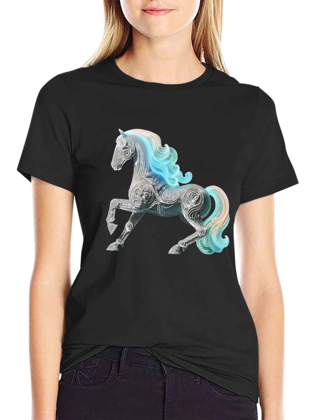 Abstract Horse Graphic Tee - Stylish Mens Black T-Shirt