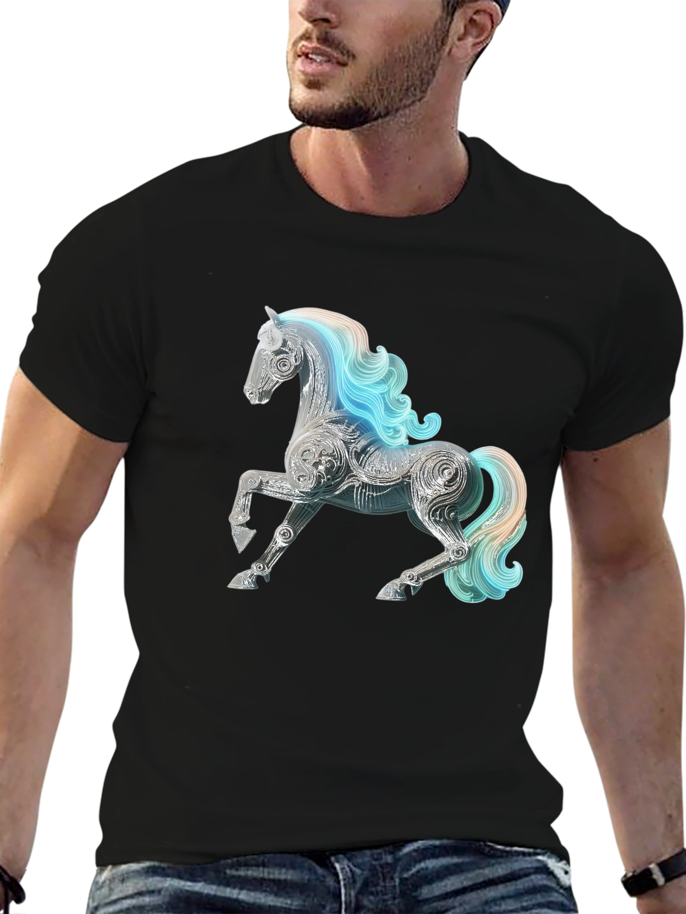 Abstract Horse Graphic Tee - Stylish Mens Black T-Shirt